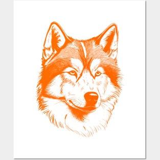 Alaskan Malamute dog art illustration in orange Posters and Art